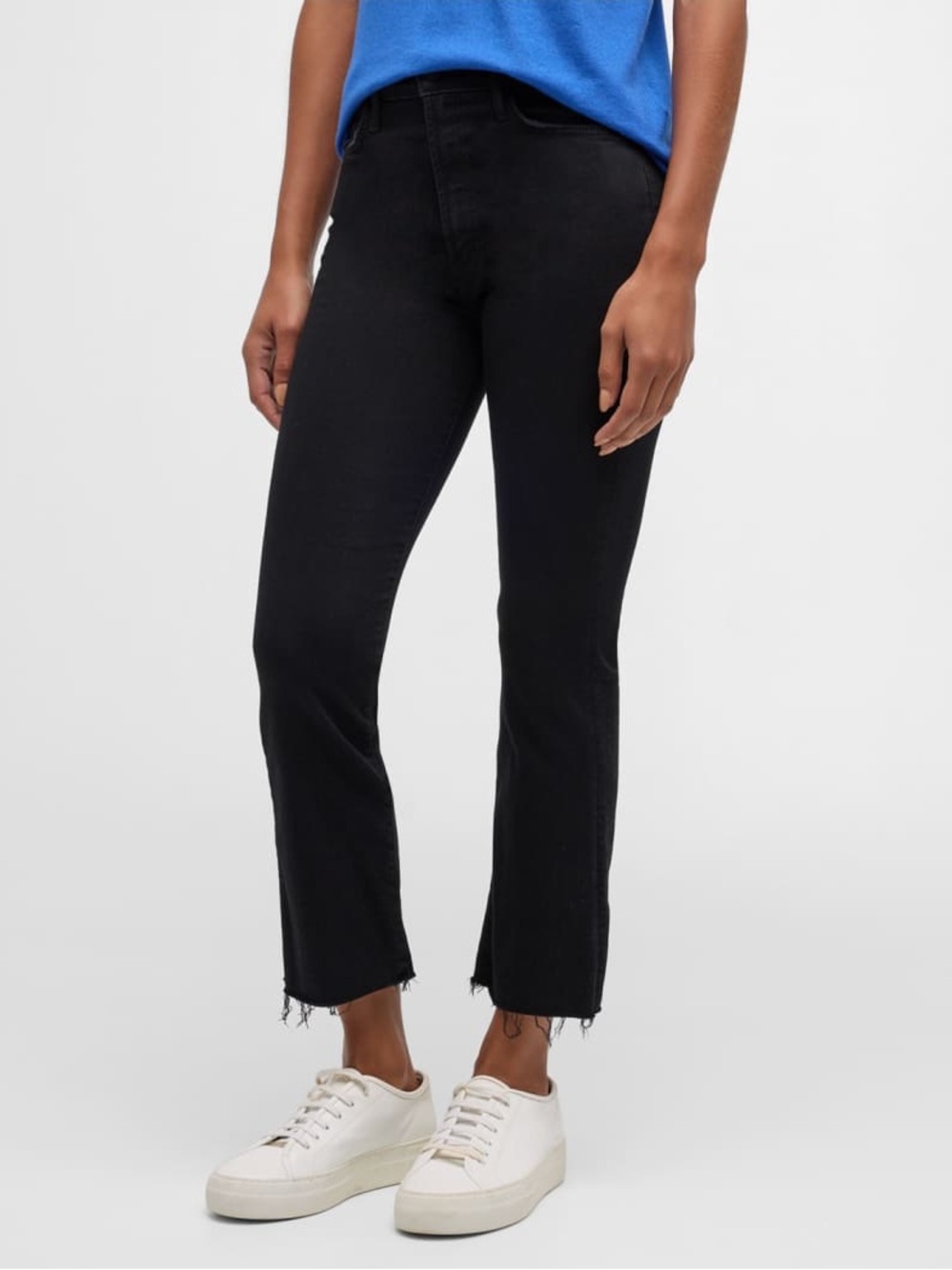 MOTHER Lil Hustler Ankle Fray Jeans Womens 25 Black Flare Denim High Rise